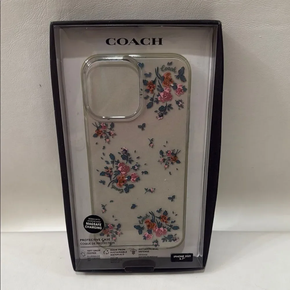 Coach Cream Floral Phone Case iPhone 2021 6.7 MagSafe Charging 10 Ft Drop Tested